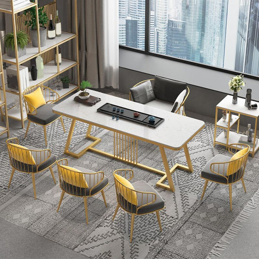 モダンな1/7ピースダイニングセット長方形の石のダイニングテーブルリビングルームダイニングルーム