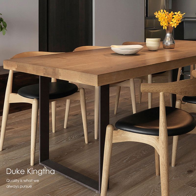 Modern Style Fixed Solid Wood Dining Room Table with 2 Black Metal Legs Kitchen Set Clearhalo 'Dining Room Sets' 'Dining Tables & Seating' 'dining_room_set' 'furn' 'furn_dining_room_set' 'Furniture' 'furniture_dining_room_set' 'Kitchen & Dining Furniture' 'kitchen&dining_furn' 'kitchen' 1200x1200_35744b76-1806-4a80-8cf9-86fd01f58441