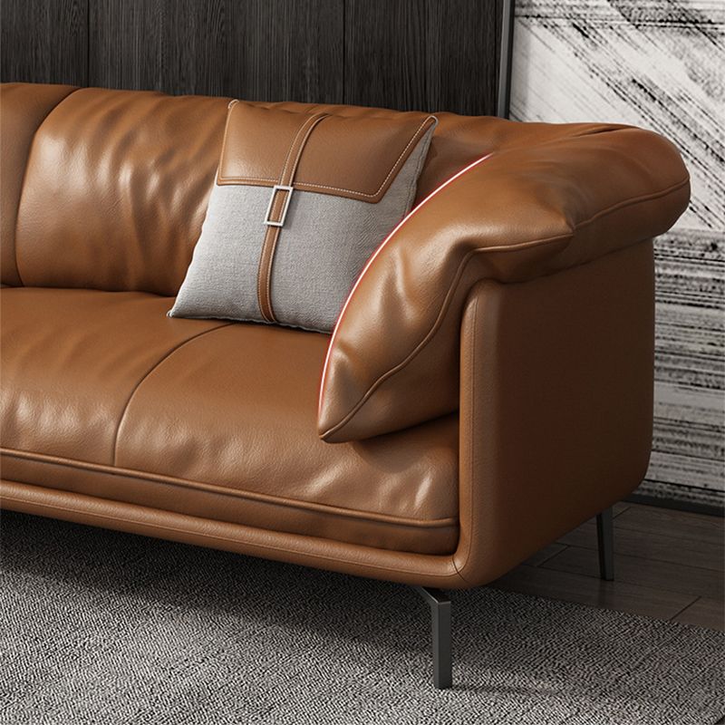 Pillow Top Arm Sofa Faux Leather Down Fill Cushions Sofa in Orange Clearhalo 'furn' 'furn_sofas' 'Furniture' 'Living Room Furniture' 'Sofa' 'sofas' 1200x1200_357b61a0-baff-4fc2-9639-b80d8af51225