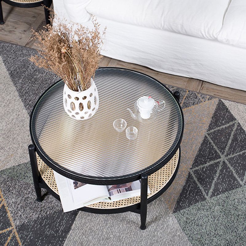 Tropical Coffee Table Glass Top Round Coffee Cocktail Table with Storage