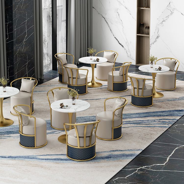 Round Sintered Stone Dining Table Traditional Luxury Tulip Table with Gold Frame Clearhalo 'Dining Tables & Seating' 'Dining Tables' 'dining_table' 'furn' 'furn_dining_table' 'Furniture' 'Kitchen & Dining Furniture' 1200x1200_3582fd71-5128-493a-95de-91f7a75bbd79