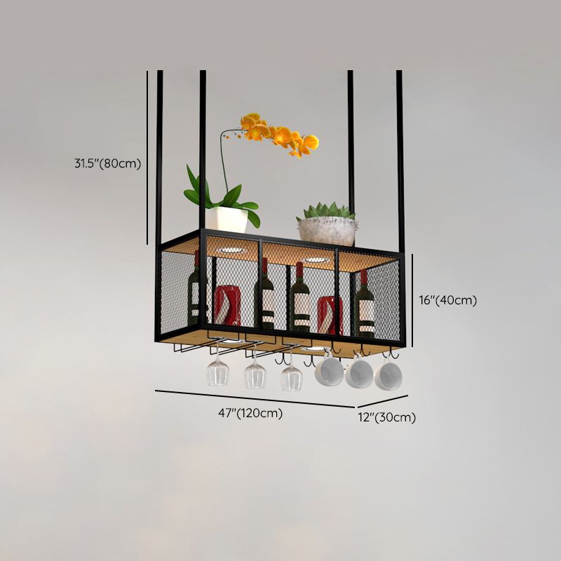 Black Metal Hanging Wine Holder with Glass Holder & Storage Shelf Clearhalo 'furn' 'furn_wine_racks' 'Furniture' 'Kitchen & Dining Furniture' 'Wine Racks' 'wine_racks' 1200x1200_358724a4-5a6a-446c-a845-79c2f2b0889b
