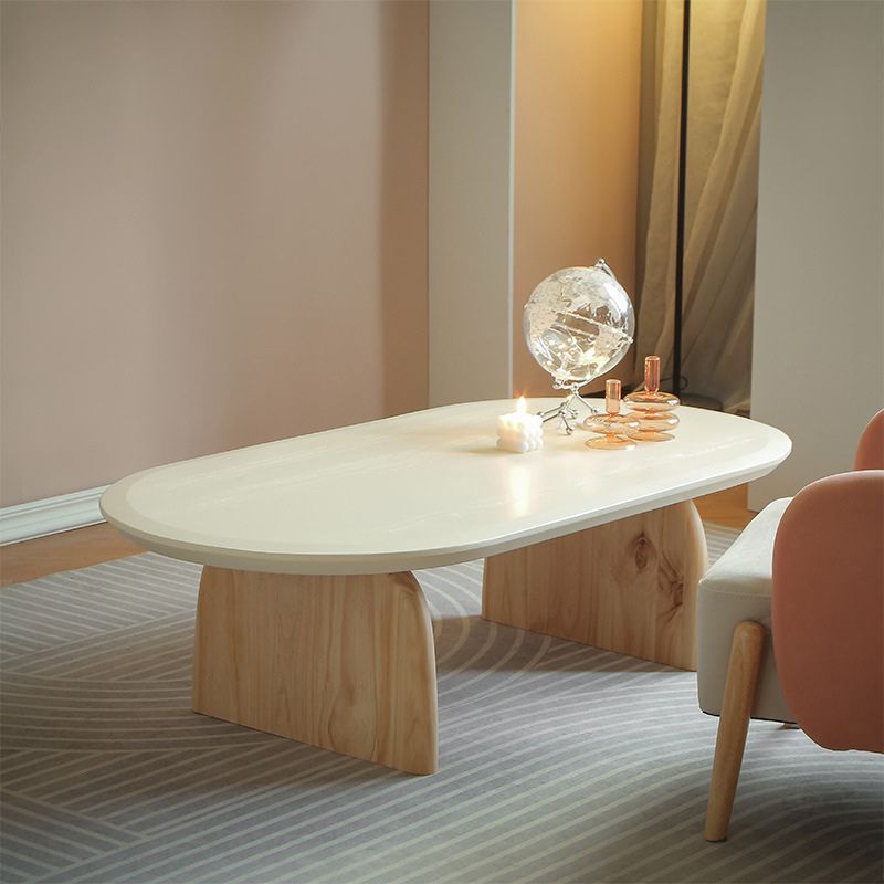Oval Pine Wood Coffe Table with Wooden Sled Base Cocktail Table Clearhalo 'Coffee & Accent Tables' 'Coffee Tables' 'coffee_tables' 'furn' 'furn_coffee_tables' 'Furniture' 'Living Room Furniture' 1200x1200_35873810-c020-4bf3-9941-41307e4c376d