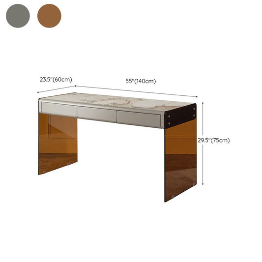 Desaggio della pietra in pietra in stile contemporaneo Desk a forma rettangolare con 2 gambe