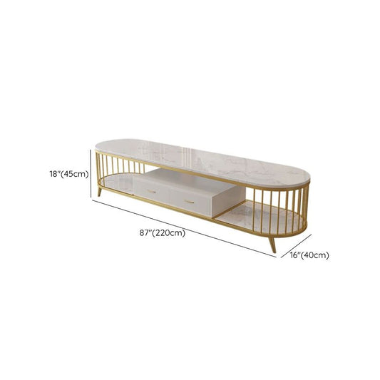 Modern Marble TV Media Stand 16" W Open Shelving TV Stand Console with Drawers