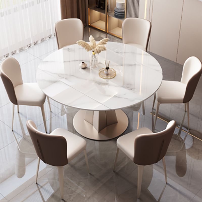 Modern Sintered Stone Top Dining Table Extendable Round Table with Pedestal Base Clearhalo 'Dining Tables & Seating' 'Dining Tables' 'dining_table' 'furn' 'furn_dining_table' 'Furniture' 'furniture_dining_table' 'Kitchen & Dining Furniture' 'kitchen' 'kitchen_dining_table' 1200x1200_3594ddf7-9dd3-41e0-b05e-36a4e9b93e49