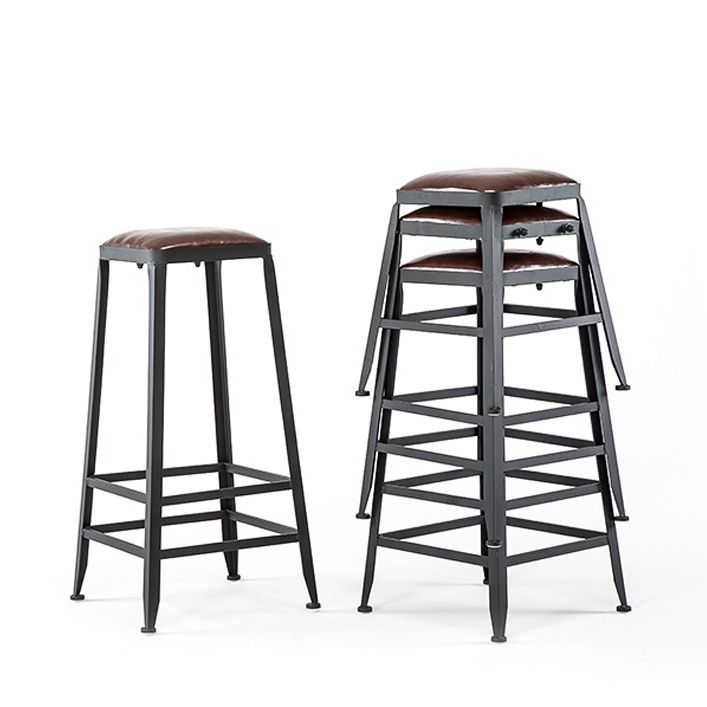 Industrial Footrest Armless Barstool Leather Stackable Coffee Shop Stool Clearhalo 'Bar Furniture' 'Bar Stools' 'bar_stools' 'furn' 'furn_bar_stools' 'Furniture' 'furniture_bar_stools' 'Kitchen & Dining Furniture' 1200x1200_359af680-c3fb-4b7c-9367-7fb243457d3c