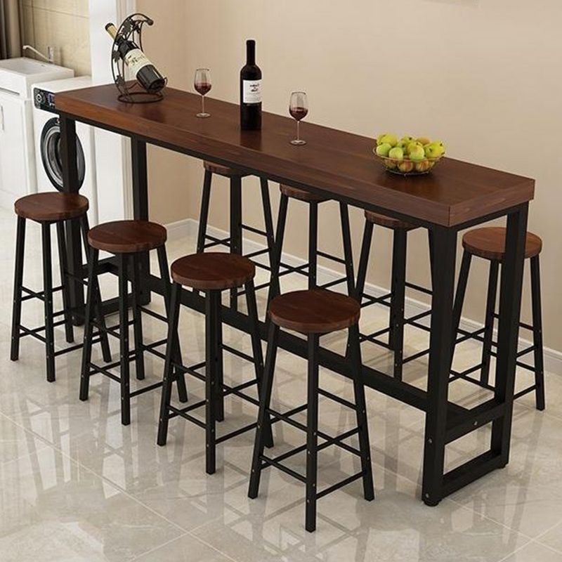 Mesa de bar industrial para vino, mesa de bistró con tapa de madera maciza y base negra