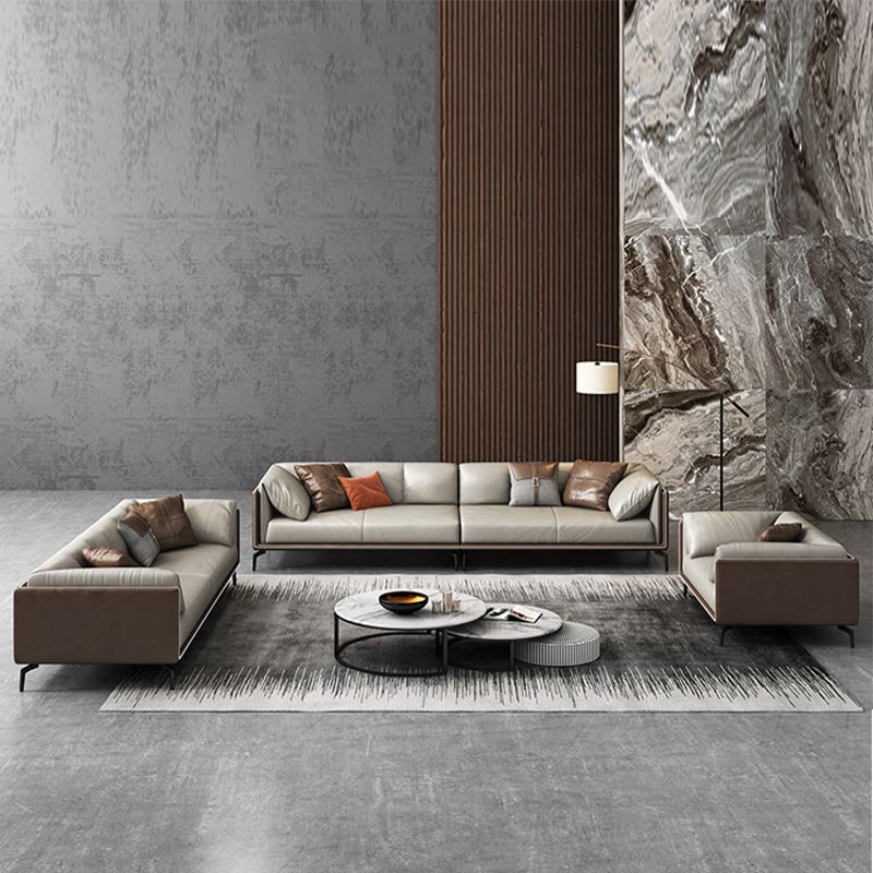 Standard Square Arm Loveseat Grey Loose Back Leather Bench Seating Clearhalo 'furn' 'furn_sofas' 'Furniture' 'furniture_sofas' 'kitchen' 'kitchen_sofas' 'Living Room Furniture' 'Sofa' 'sofas' 1200x1200_35a7f8d5-d097-4cd3-b4d7-cae3e83a0cc0