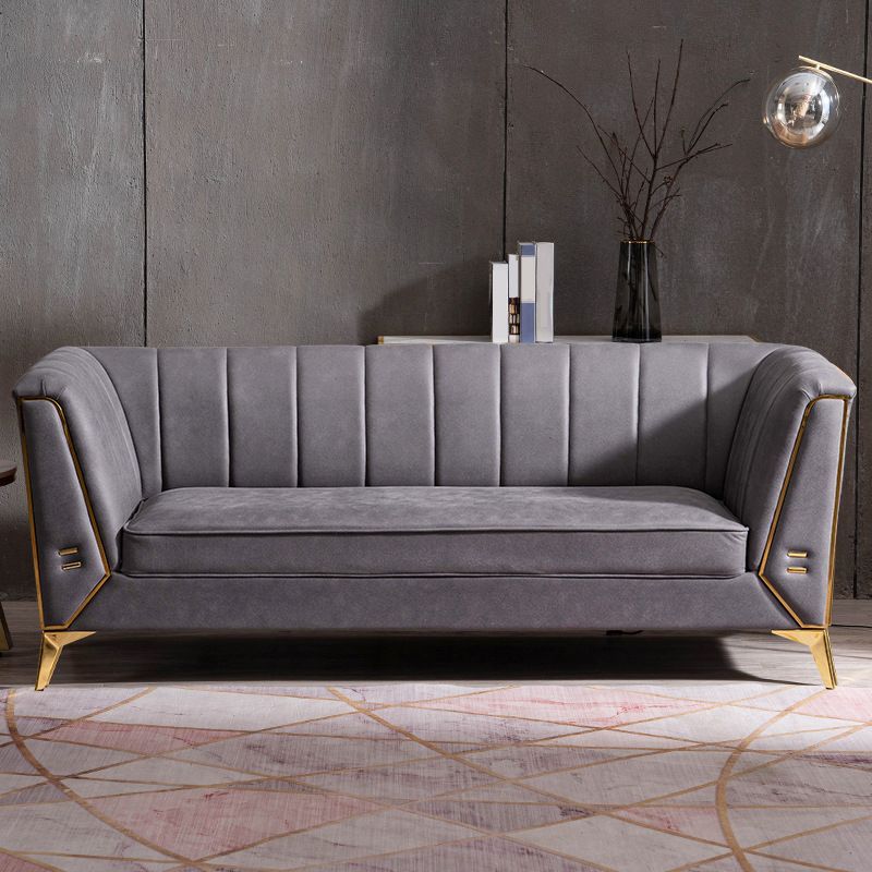 29.5"H Velvet/ Faux Leather Sewn Pillow Back Tuxedo Arm Sofa for Living Room Clearhalo 'Furniture' 'furniture_sofas' 'Living Room Furniture' 'Sofa' 'sofas' 1200x1200_35a8d9d3-99bd-4815-8a2e-a420d4620ffc