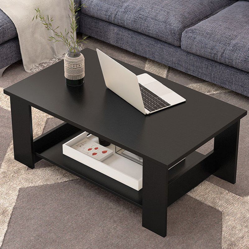 Mesa de centro rectangular moderna con estante de almacenamiento y 4 patas de madera