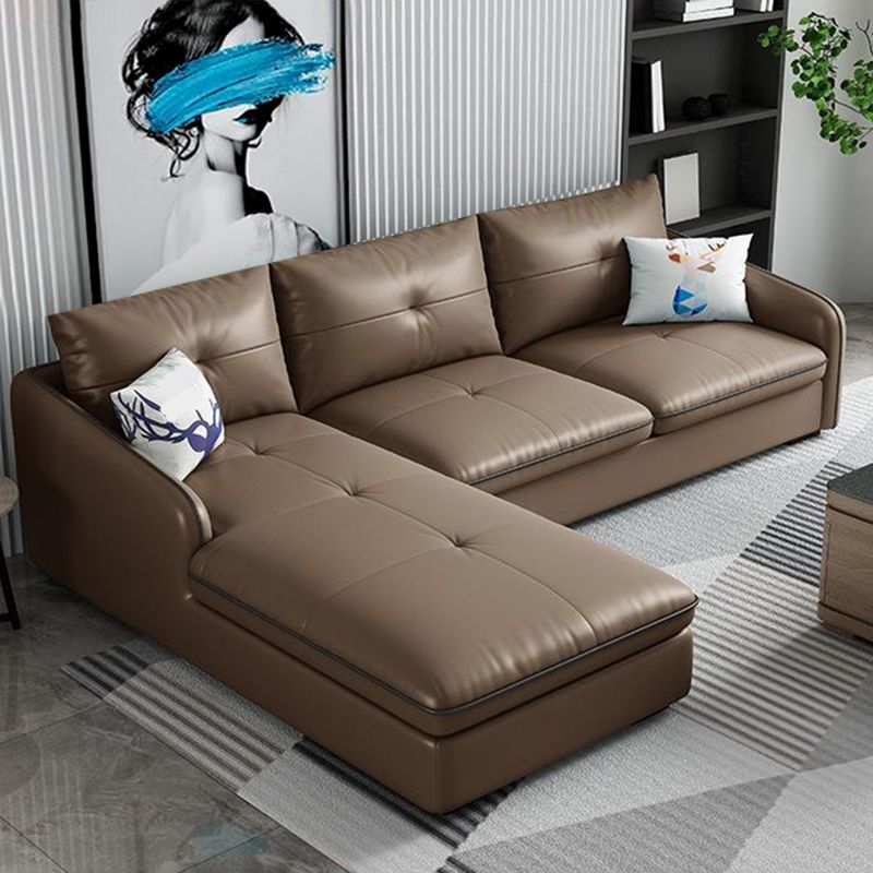 31.49 " H Brown Leather Square Arm Tufted Sofa & Chaise for Living Room Clearhalo 'furn' 'furn_sectionals' 'Furniture' 'Living Room Furniture' 'Sectionals' 1200x1200_35b10ba7-28ac-4175-a3b6-e13d9b03c489