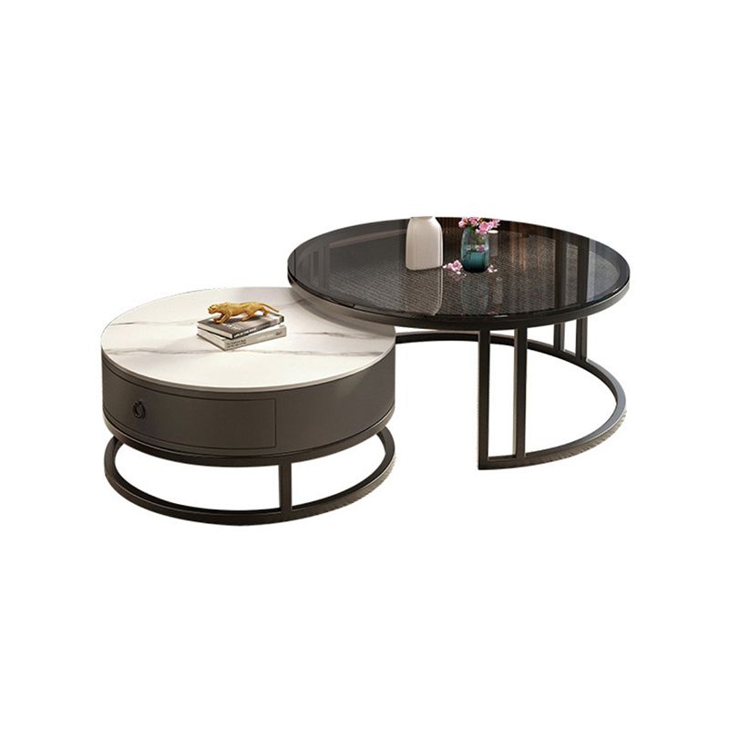 Round Nesting Coffee Table Set Frame Glass Coffee Table with Drawer Clearhalo 'Coffee & Accent Tables' 'Coffee Tables' 'coffee_tables' 'furn' 'furn_coffee_tables' 'Furniture' 'Living Room Furniture' 1200x1200_35b9baad-0e0b-4fb8-869d-3360ec46c7bb