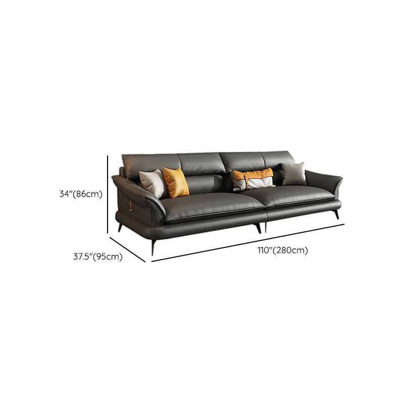 Glam Settee Genuine Leather Black Living Room Flared Arm Cushions Standard Sofa Clearhalo 'furn' 'furn_sofas' 'Furniture' 'Living Room Furniture' 'Sofa' 'sofas' 1200x1200_35be1f55-fe24-44c5-8119-49e8da53fa0f