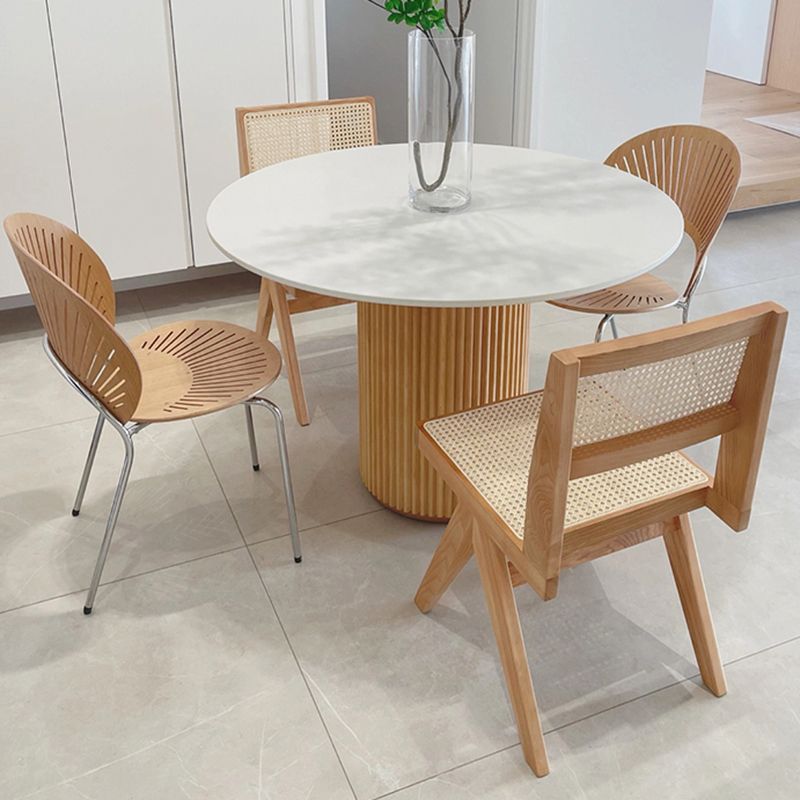 Mesa de comedor de piedra redonda Mesa de comedor moderna con base de pedestal de madera maciza