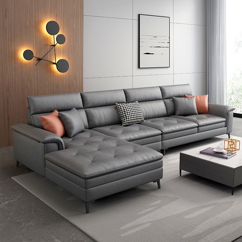 Faux Leather Stain-Resistant L-Shape Sectional Sofa with Chaise for Four People Clearhalo 'furn' 'furn_sectionals' 'Furniture' 'Living Room Furniture' 'Sectionals' 1200x1200_35bf82bf-3ff0-4c48-bcaa-2f4d1faea37c