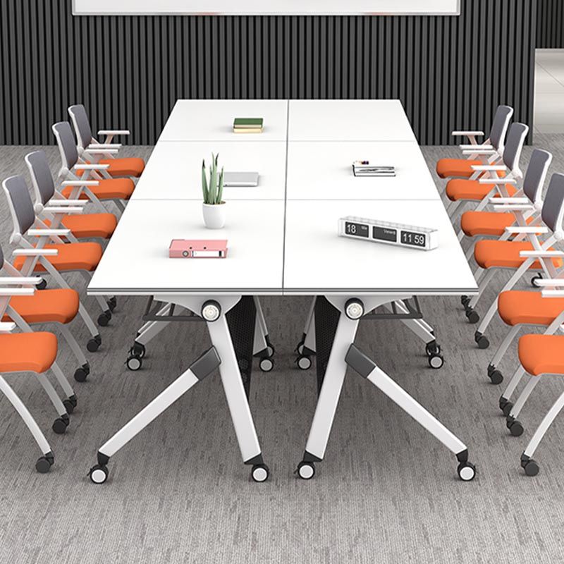 Escritorio de oficina moderno con ruedas escritorio rectangular de madera fabricada blanca