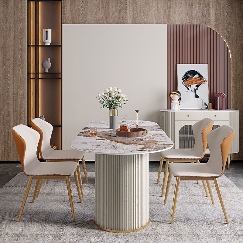 Luxury Sintered Stone Table Oval White Table with Double Pedestal Clearhalo 'Dining Tables & Seating' 'Dining Tables' 'dining_table' 'furn' 'furn_dining_table' 'Furniture' 'Kitchen & Dining Furniture' 1200x1200_35c81335-3314-4bbb-8441-fb3b704c3580