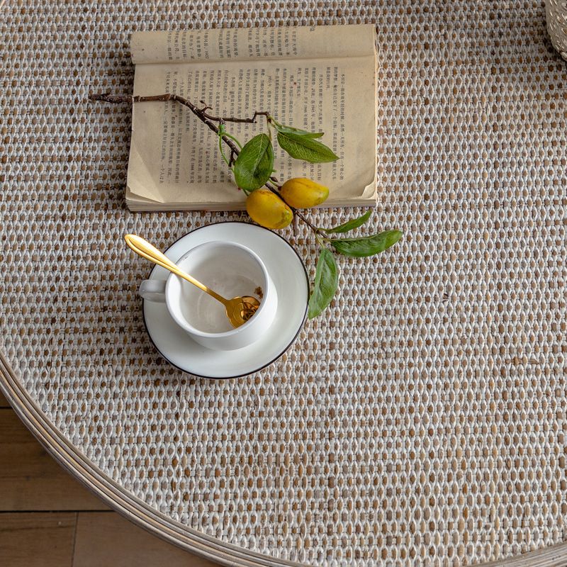 French Country Round Rattan Coffee Table Distressed Brown Cocktail Table