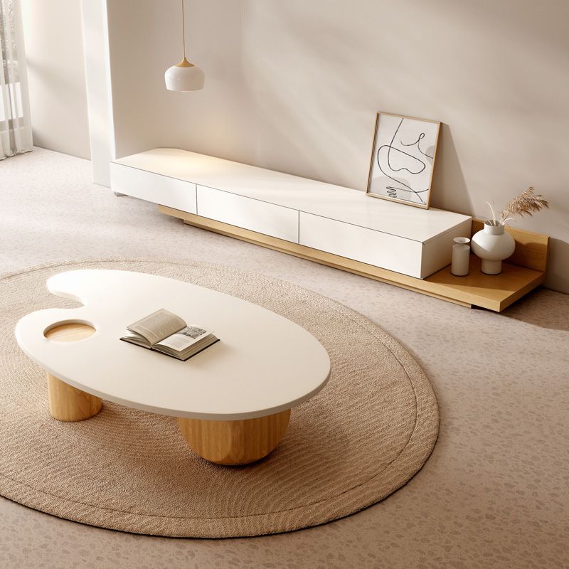 Solid Wood Coffee Table Modern Natural & White Geometric Cocktail Table Clearhalo 'Coffee & Accent Tables' 'Coffee Tables' 'coffee_tables' 'furn' 'furn_coffee_tables' 'Furniture' 'Living Room Furniture' 1200x1200_35cdef54-d5ac-4743-8ecc-570fccdb15f5