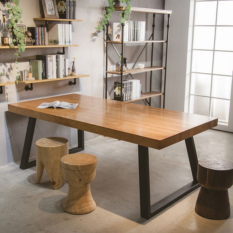 Rectangle Double Pedestal Table Industrial Solid Wood Kitchen Desk Clearhalo 'Dining Tables & Seating' 'Dining Tables' 'dining_table' 'furn' 'furn_dining_table' 'Furniture' 'Kitchen & Dining Furniture' 1200x1200_35d128a7-cbea-402e-ac8b-50c78aecbb15