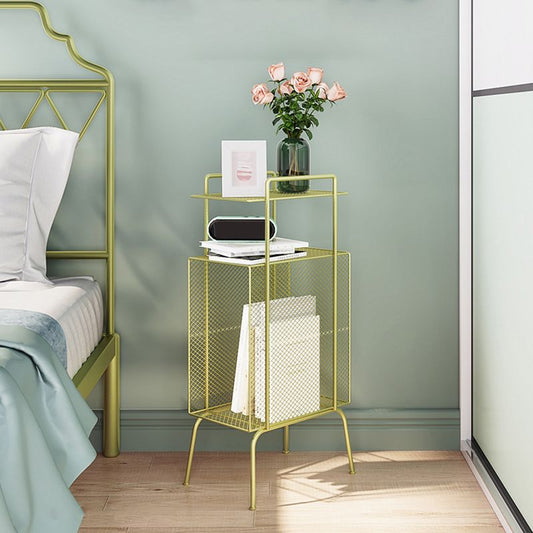 Comodino di ferro contemporaneo tavolo da notte aperto con 3 ripiani, 27,6 "di altezza