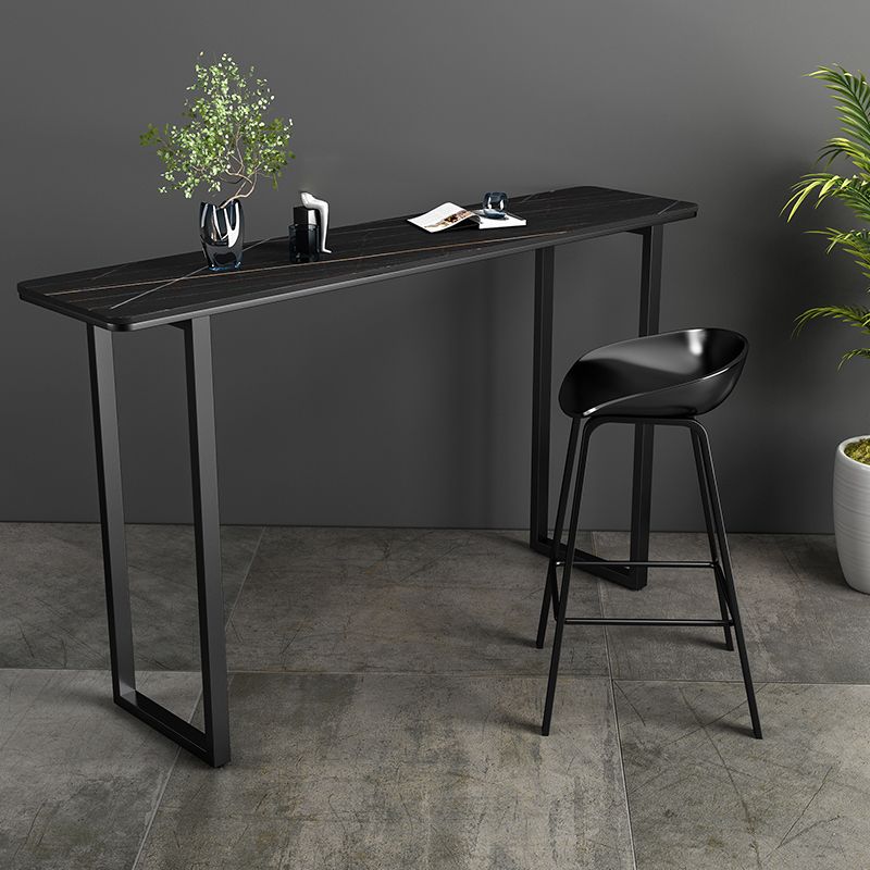 Industrial Indoor Rectangle Counter Wine Table Stone and Metal Bar/Dinette Table