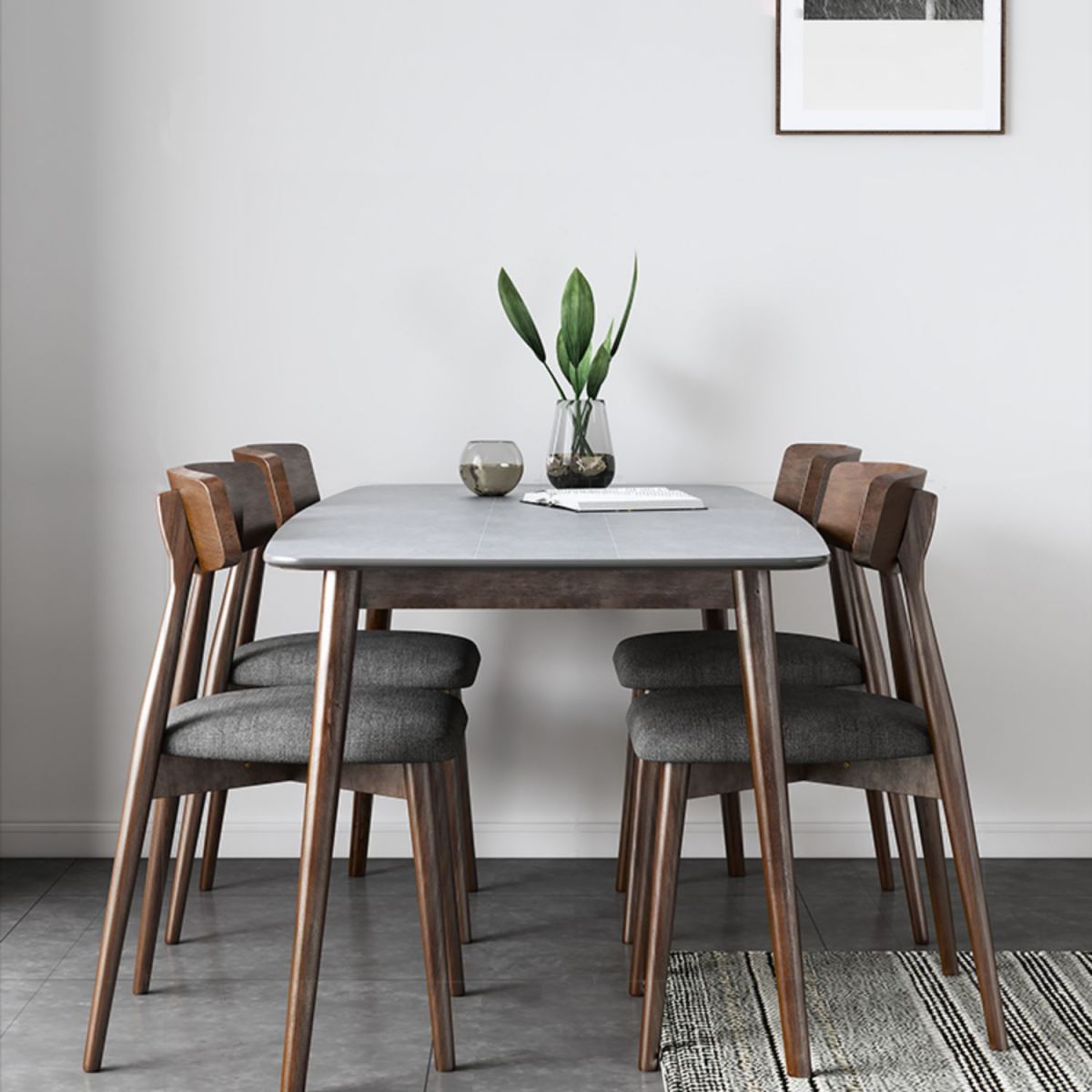 Rectangle Stone Top Dining Table Mid-Century Modern Dining Table with 4 Legs Clearhalo 'Dining Tables & Seating' 'Dining Tables' 'dining_table' 'furn' 'furn_dining_table' 'Furniture' 'furniture_dining_table' 'Kitchen & Dining Furniture' 'kitchen' 'kitchen_dining_table' 1200x1200_35da184d-ca5d-41e4-b605-3816ecb84ba2