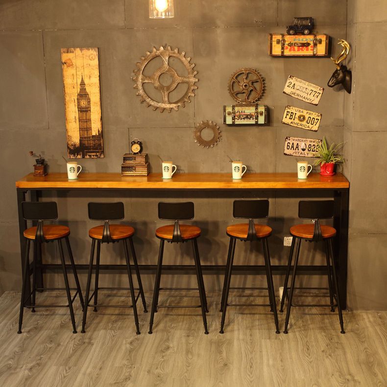 Solid Wood Bar Table Industrial Bar Dining Table with Black Trestle Base Clearhalo 'Bar Furniture' 'Bar Tables' 'bar_tables' 'furn' 'furn_bar_tables' 'Furniture' 'Kitchen & Dining Furniture' 1200x1200_35da4a35-c335-457a-b85c-18c28e4db9ec