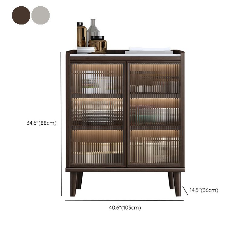 Sideboard di vetro contemporanea in pietra e sideboard in legno in noce e bianco