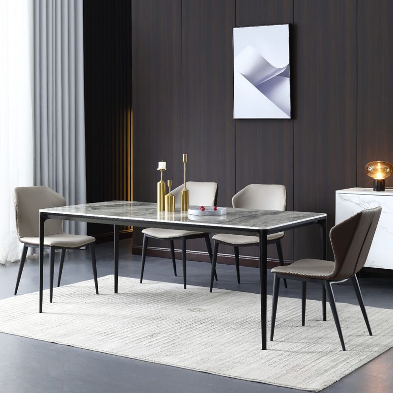 Glossy Gray Stone Dining Table Set 1/4/5/7 Pieces Modern Dinette Set for Kitchen