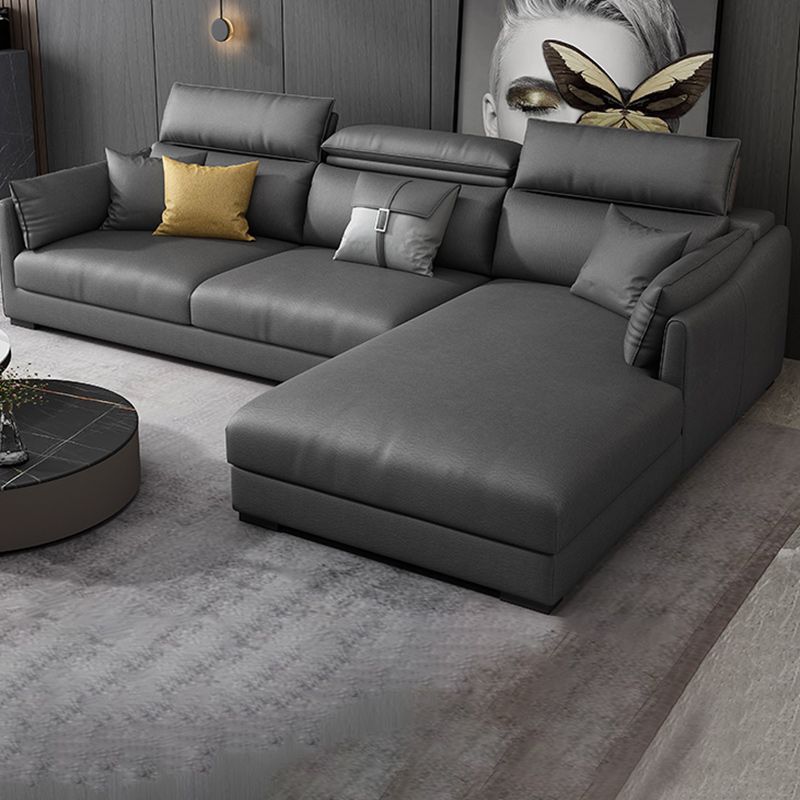 Modern Faux Leather Sofa & Chaise 68.90" D Square Arm Sofa in Dark Grey Clearhalo 'furn' 'furn_sectionals' 'Furniture' 'Living Room Furniture' 'Sectionals' 1200x1200_35e4a979-69fc-4952-886d-f96d307ac4b2