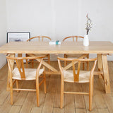 Rectangle Solid Wood Dining Room Table Modern Trestle Counter Table in Natural