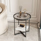 Modern Glass Side End Table Metal Cross Legs Round Corner Table