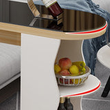 Mesa de barra de vidrio moderna base de madera con gabinete de vino para sala de estar