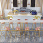 White Faux Marble Table Modern Style Bistro Table with Trestle Base