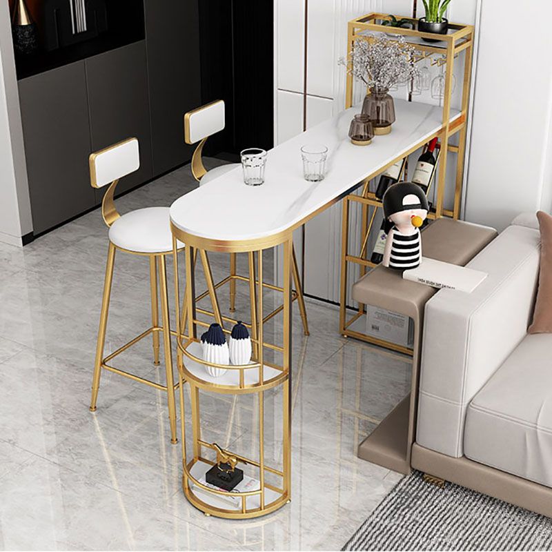 Glam White Stone Bar Dining Table Iron Indoor Bistro Table with Wine Rack Clearhalo 'Bar Furniture' 'Bar Tables' 'bar_tables' 'furn' 'furn_bar_tables' 'Furniture' 'furniture_bar_tables' 'Kitchen & Dining Furniture' 'kitchen&dining_furn' 'kitchen' 1200x1200_35eadca7-d489-49d4-8e46-6cf9eb5d6897