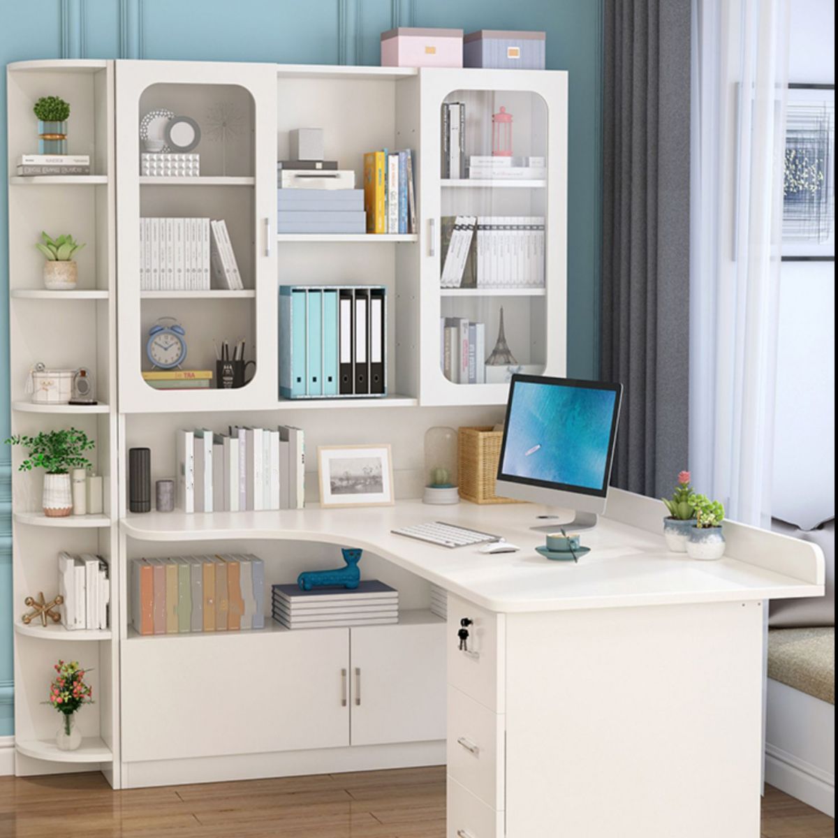 Irregular Shaped Office Laptop Table Wood Writing Desk with 3-Drawers for Home Clearhalo 'furn' 'furn_office_desk' 'Furniture' 'Office Desks' 'Office Furniture' 'office_desk' 1200x1200_35f07407-fa0f-4bec-8cff-1774bf4565cd