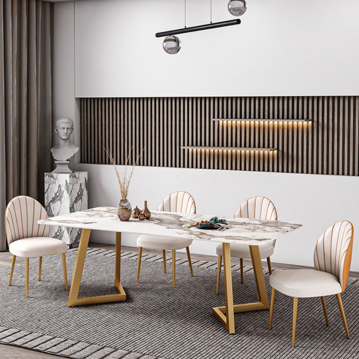 Iron and Slate Table Glam Style Simple Home Rectangular Dining Table Clearhalo 'Dining Tables & Seating' 'Dining Tables' 'dining_table' 'furn' 'furn_dining_table' 'Furniture' 'Kitchen & Dining Furniture' 1200x1200_35f1c7ac-f9f0-4fa3-b6a8-729f43a2943c