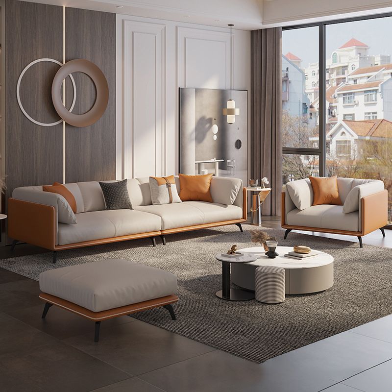 Contemporary Faux Leather Sofa with Tuxedo Arm in Orange and White Clearhalo 'furn' 'furn_sofas' 'Furniture' 'Living Room Furniture' 'Sofa' 'sofas' 1200x1200_35f4975e-3c74-4e54-a836-018f0f1ecc98