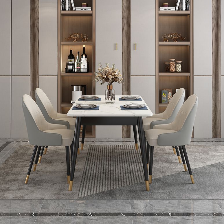 Modern Style Sintered Stone Dining Table White Rectangle Table with Metal Base for Home Use Clearhalo ' dining_table' 'Dining Tables & Seating' 'Dining Tables' 'furn' 'furn_dining_table' 'Furniture' 'furniture_dining_table' 'Kitchen & Dining Furniture' 'kitchen&dining_furn' 'kitchen' 'kitchen_dining_table' 1200x1200_35f523c9-50f3-4ce0-82c5-ff1cbb66fadd