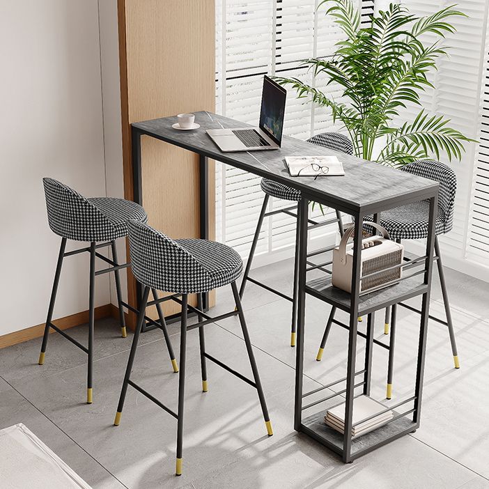 Industrial Black Iron Bar Dining Table with Stone Top Rectangle Indoor Bistro Table Clearhalo 'Bar Furniture' 'Bar Tables' 'bar_tables' 'furn' 'furn_bar_tables' 'Furniture' 'furniture_bar_tables' 'Kitchen & Dining Furniture' 1200x1200_35fb469b-0bf6-482d-af96-1af0948f3e32