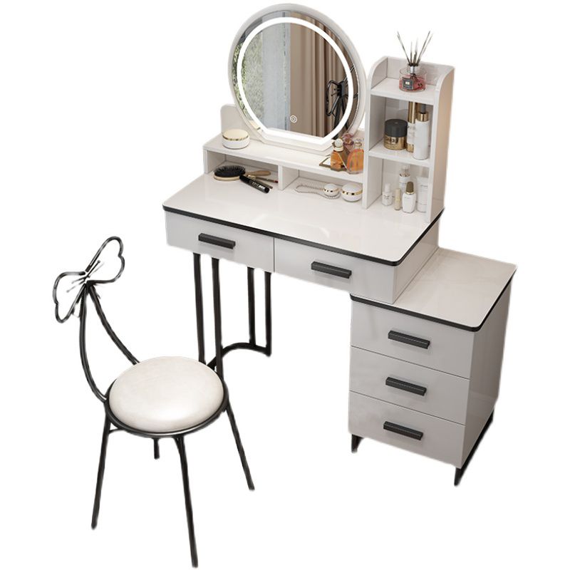 Tavolo da toeletta per trucco da letto di vanità a specchio con 5 cassetti in bianco