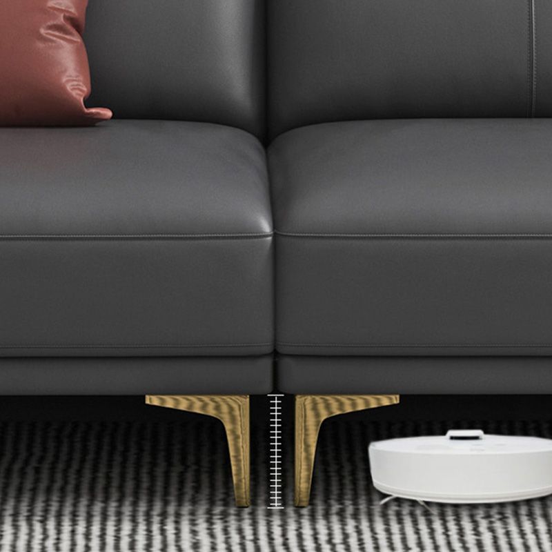 Dark Gray Genuine Leather Sofa and Chaise Pillow Top Arm Sectional for Living Room Clearhalo 'furn' 'furn_sectionals' 'Furniture' 'furniture_sectionals' 'Living Room Furniture' 'Sectionals' 1200x1200_35fd827b-f0f9-499e-90b1-4fa5cc3325ba