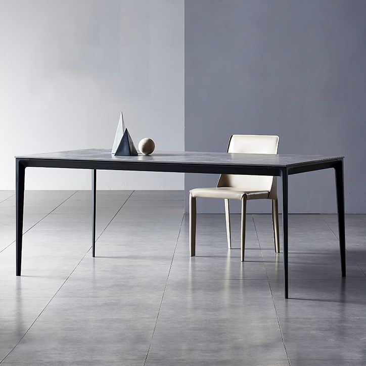 Industrial Style Sintered Stone Dining Table Aviation Aluminum Base Rectangle Table for Home Clearhalo ' dining_table' 'Dining Tables & Seating' 'Dining Tables' 'Furniture' 'furniture_dining_table' 'Kitchen & Dining Furniture' 'kitchen&dining_furn' 'kitchen' 'kitchen_dining_table' 1200x1200_3600d55f-f050-4a1a-b327-a3e36d9f6f88
