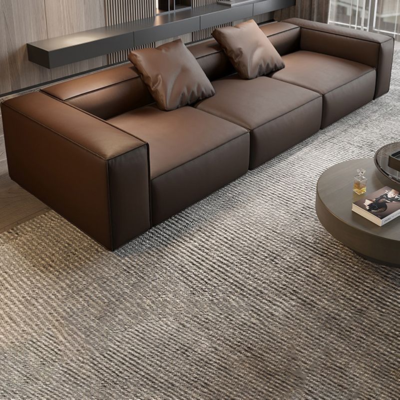 Set sezionale moderno, divano sezionale a braccio quadrato in pelle vera, marrone