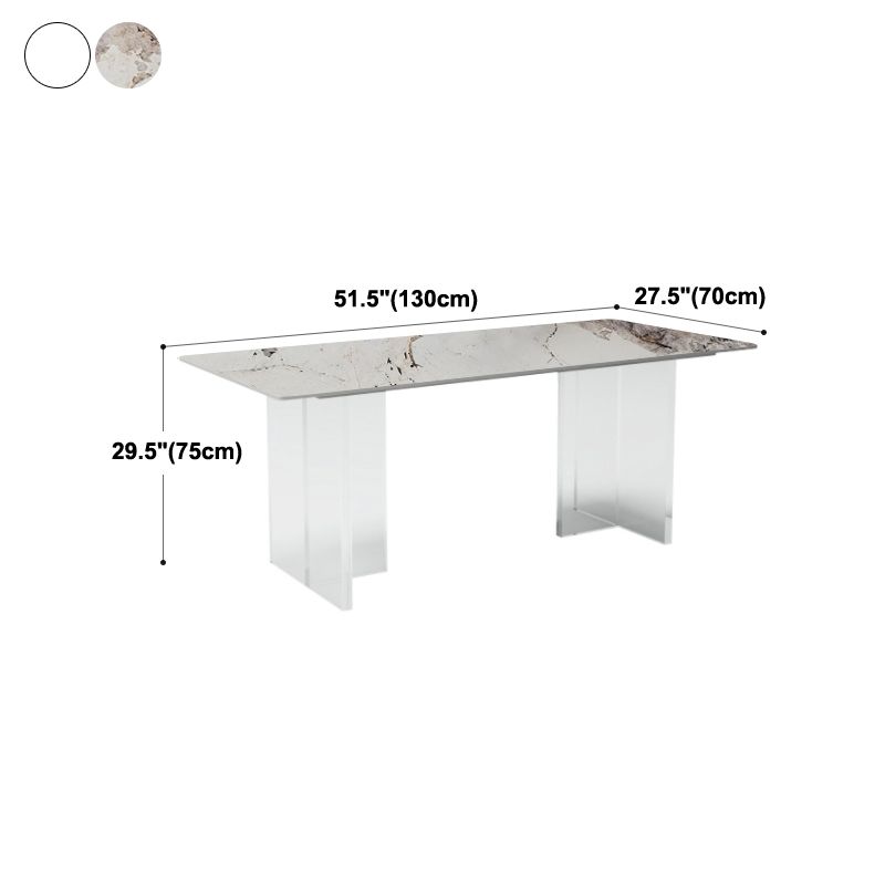 Mesa de comedor de piedra sinterizada moderna mesa de doble pedestal con base acrílica para el hogar