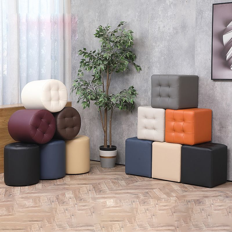 Modern Water Cube Stain Resistant Solid Color Leather Indoor Pouf