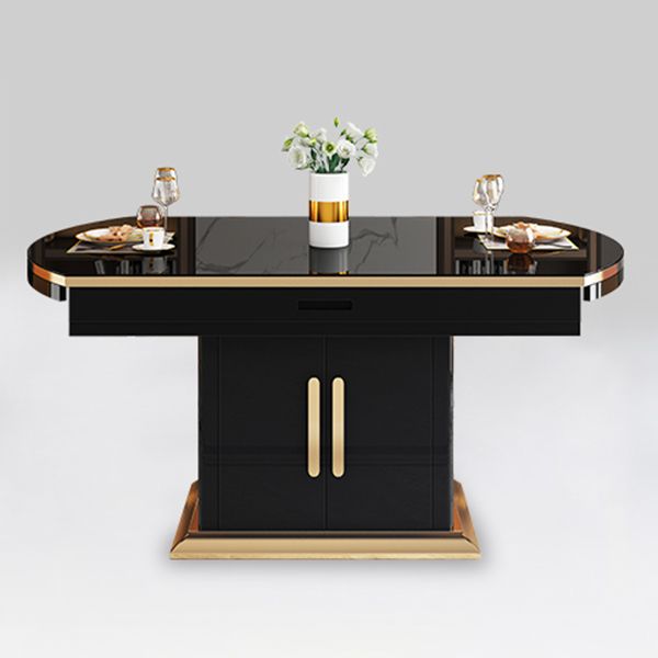Modern Collapsible Glass Desktop Dining Table with Wooden Lockers