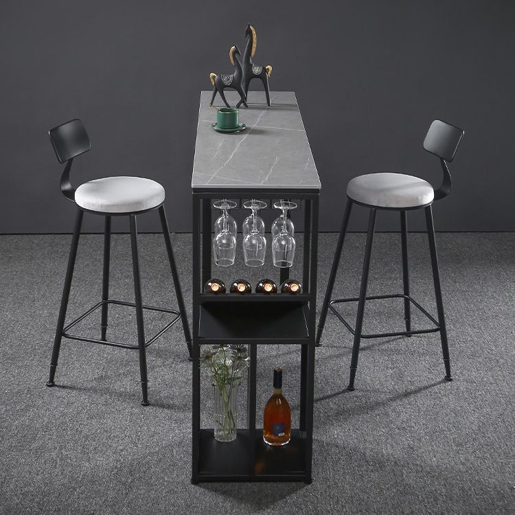 Sintered Stone Bar Dining Table Industrial Rectangle Bar Height Pub Table with Shelves